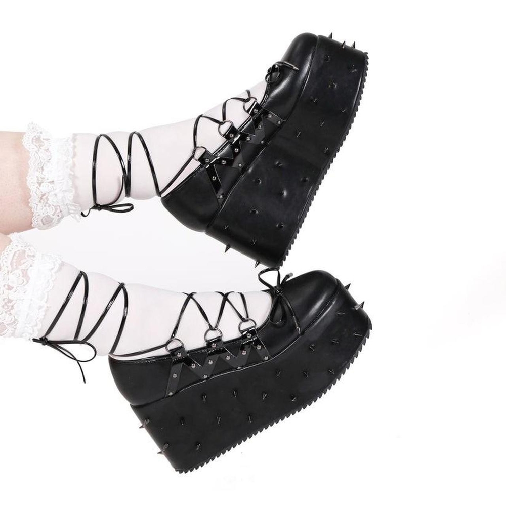 Black Platform Lace-Up Women Shoes